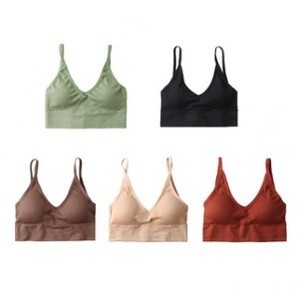 Set de 5 piese de sutiene sport fără cusături, sutiene confortabile fără sârmă, sutiene cu bretele spaghetti cu decolteu în V, sutiene push-up / lenjerie de corp /