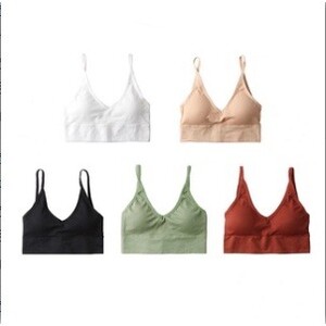 Set de 5 piese de sutiene sport fără cusături, sutiene confortabile fără sârmă, sutiene cu bretele spaghetti cu decolteu în V, sutiene push-up / lenjerie de corp /