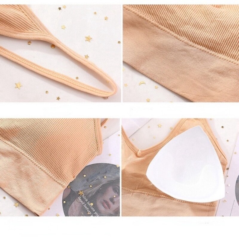 Set de 5 piese de sutiene sport fără cusături, sutiene confortabile fără sârmă, sutiene cu bretele spaghetti cu decolteu în V, sutiene push-up / lenjerie de corp /