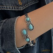 Bohemian Blue Droplet Stone Podesiva narukvica za žene Vintage Sun Star Etnički uzorak Lanac Dodaci Modni nakit Poklon