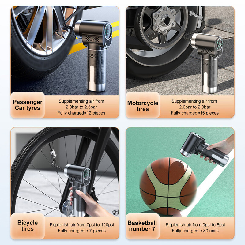 Mini gaisa kompresors 12V 150PSI pārnēsājams elektriskais gaisa sūknis automašīnu riepu piepūšanai automašīnu motociklu velosipēdu riepu laivu bumbai