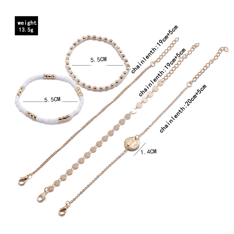 Boemski set narukvica od ručno rađenih rižinih perli za žene Šljokice Lanac od bijelih perli Narukvica Ženski boho nakit Poklon