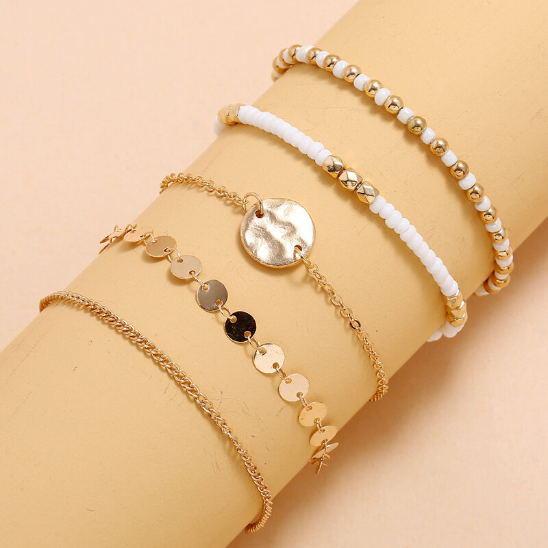 Boemski set narukvica od ručno rađenih rižinih perli za žene Šljokice Lanac od bijelih perli Narukvica Ženski boho nakit Poklon