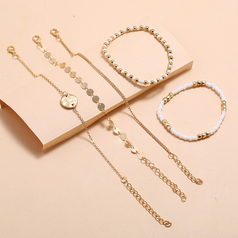 Boemski set narukvica od ručno rađenih rižinih perli za žene Šljokice Lanac od bijelih perli Narukvica Ženski boho nakit Poklon