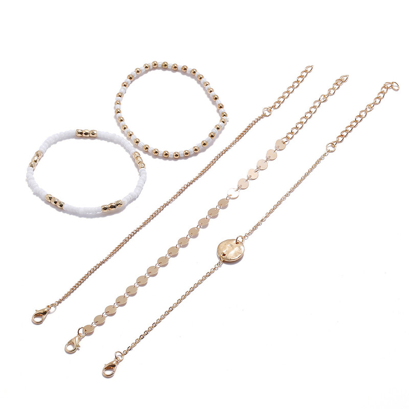 Boemski set narukvica od ručno rađenih rižinih perli za žene Šljokice Lanac od bijelih perli Narukvica Ženski boho nakit Poklon