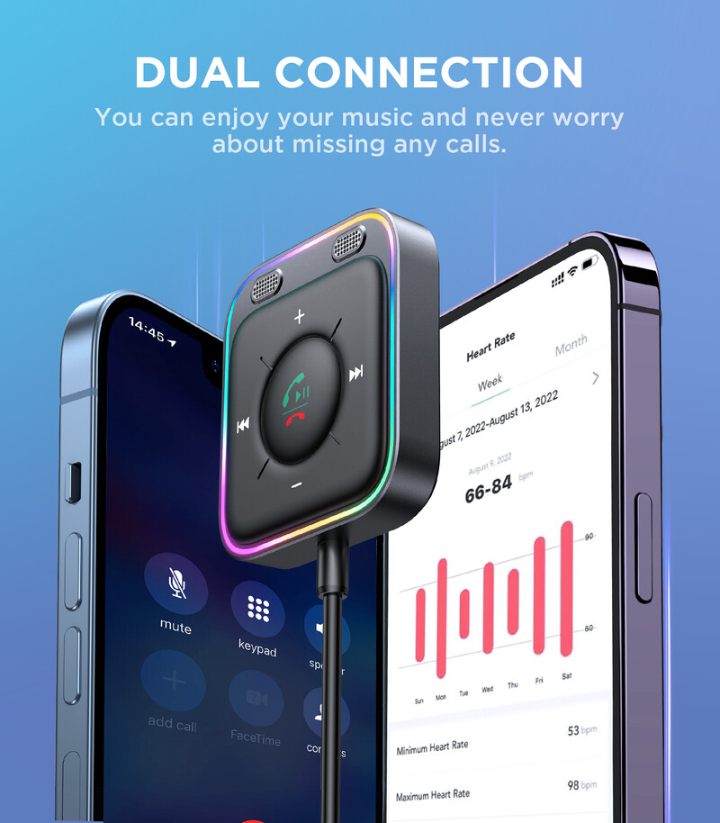 Adaptor auto Joyroom Bluetooth 5.4 cu microfon dual Anularea zgomotului Receptor wireless Bluetooth AUX Kit auto Plug-and-Play