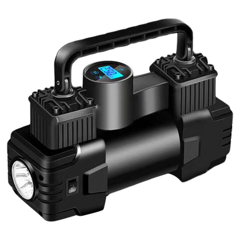 12V 150PSI elektrinis padangų pripūtimas su slėgio matuokliu mini oro kompresoriumi dviejų cilindrų automobilio padangų pripučiamas siurblys su LED lempute