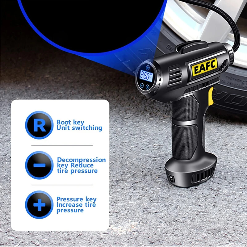 EAFC kompresorius automobiliams 150PSI oro siurblys su akumuliatoriniu nešiojamu automobilių padangų pripūtimu automobilių motociklų ir dviračių padangoms, elektrinėms