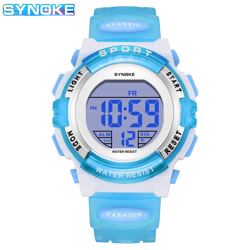 Zēnu pulkstenis bērniem Krāsainas gaismas digitālie pulksteņi SYNOKE zīmola 5bar ūdensizturīgi studentu zēnu meiteņu pulksteņi