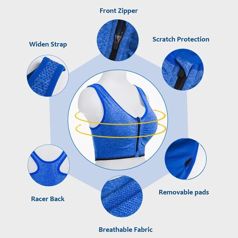 Fermoar frontal Sutien sport pentru femei Lenjerie de corp Alergare Fitness Sutien fără cusături Rezistent la șocuri Respirabil fără sârmă