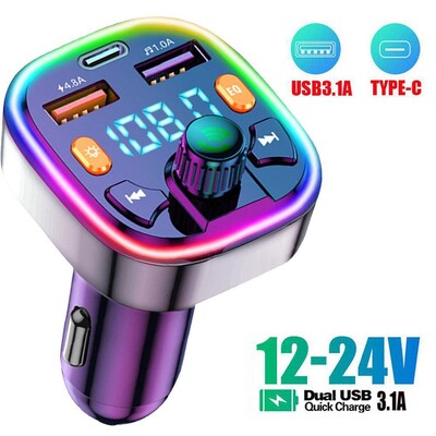 Q5 18W FM adó külső mikrofon Dual USB PD Type C Gyorstöltő autós töltő Bluetooth 5.0 kihangosító autós FM modulátor