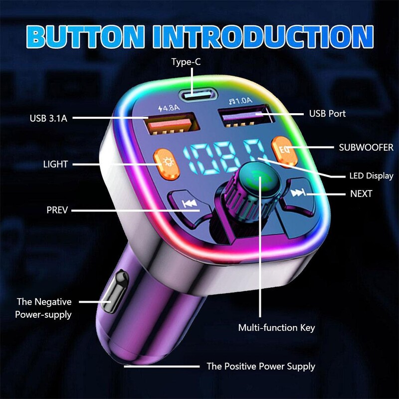 Transmițător FM Q5 18W Microfon extern Dual USB PD Tip C Încărcare rapidă pentru mașină Bluetooth 5.0 Mâini libere Modulator FM pentru mașină