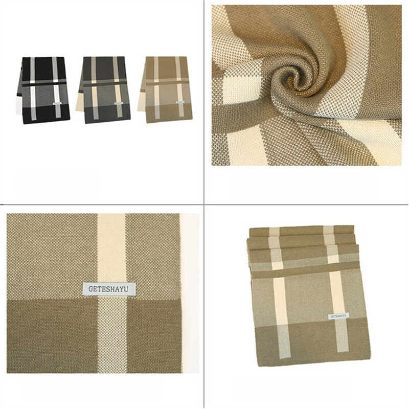 Muški zimski ležerni pleteni šal visokog dojma Jesenska toplina Jednostavne linije Karirani dugi šalovi Ležerni odjevni dodaci otporni na vjetar