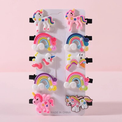 10 bucăți/set agrafe de păr cu unicorn din desene animate pentru fete, drăguță, înghețată, agrafă de păr pentru copii, agrafe minunate pentru prințesă, accesorii de păr pentru copii
