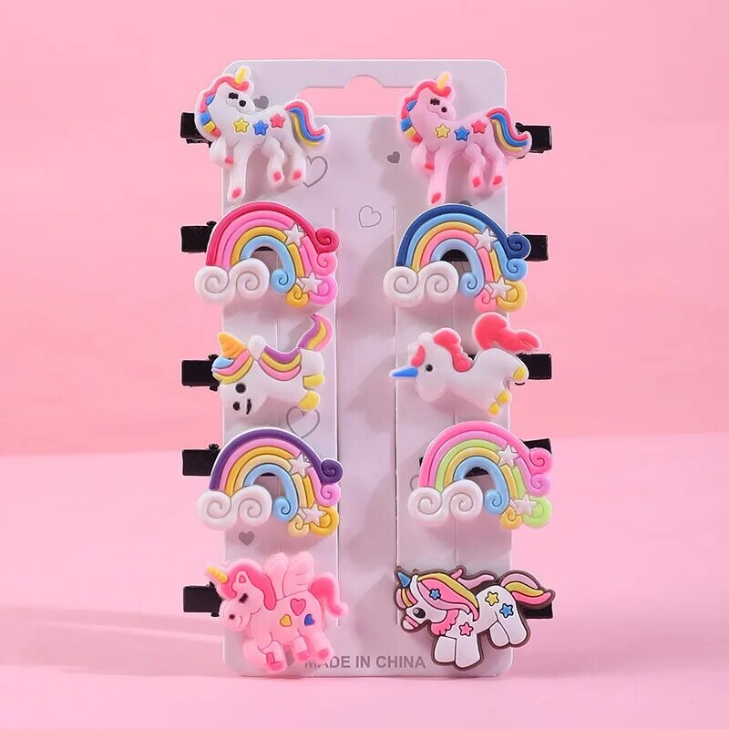 10 bucăți/set agrafe de păr cu unicorn din desene animate pentru fete, drăguță, înghețată, agrafă de păr pentru copii, agrafe minunate pentru prințesă, accesorii de păr pentru copii