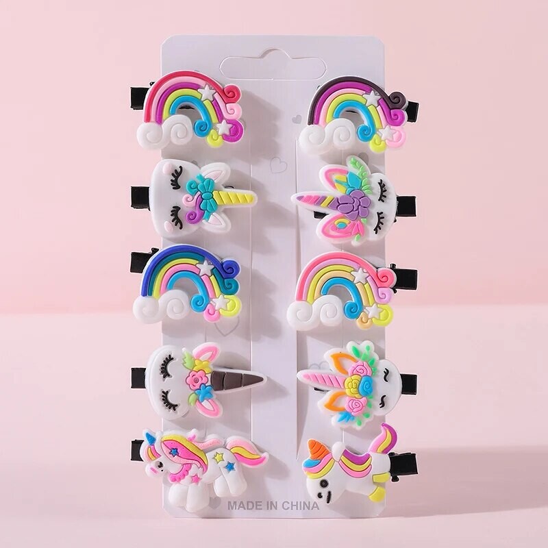 10 bucăți/set agrafe de păr cu unicorn din desene animate pentru fete, drăguță, înghețată, agrafă de păr pentru copii, agrafe minunate pentru prințesă, accesorii de păr pentru copii