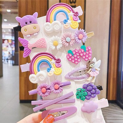 14Gb Karikatūra mazuļu matu sprādzes komplekts Flower Fruit Baby Girl Barretes Bangs Matadatas Bērnu matu aksesuāri