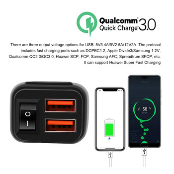 PD QC3.0 Μοτοσικλέτα USB Fast Cellular Charger Αδιάβροχη υποδοχή θύρας τύπου C με ψηφιακή φόρτιση βολτόμετρου κυψέλης