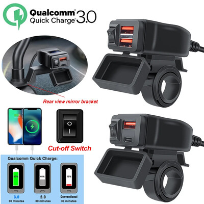 PD QC3.0 motorkerékpár USB gyors cellás töltő vízálló C típusú port aljzat csatlakozó cellás mobil feszültségmérő digitális töltéssel