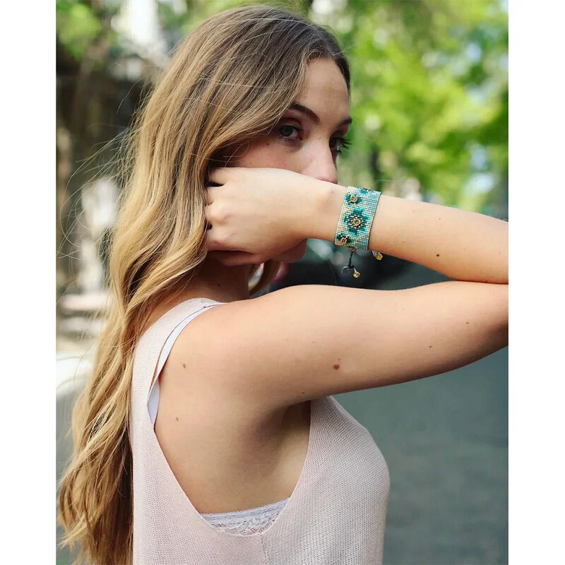 Brățară cu bile de orez țesută manual cu model de flori de prun Mărgele Originalitate reglabilă Simplitate Brățară cu margele Boemia