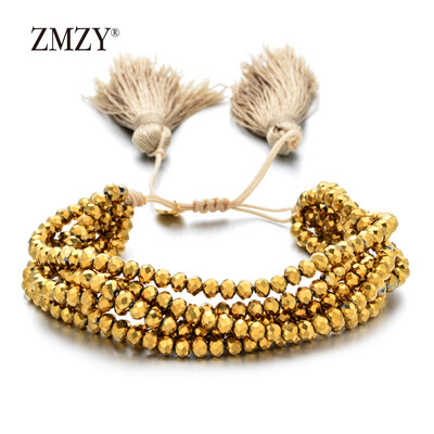 ZMZY Roz Boho Brățări de mărgele de cristal lucrate manual, din sticlă elastică, cu mărgele de sticlă, în straturi, stivuite, ciucuri, bijuterii, cadou pentru prieteni