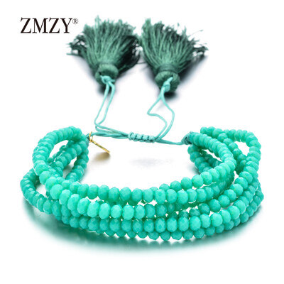 ZMZY Roz Boho Brățări de mărgele de cristal lucrate manual, din sticlă elastică, cu mărgele de sticlă, în straturi, stivuite, ciucuri, bijuterii, cadou pentru prieteni