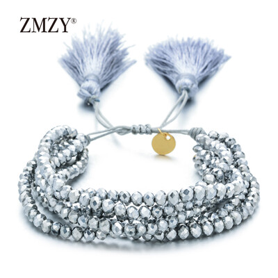 ZMZY Roz Boho Brățări de mărgele de cristal lucrate manual, din sticlă elastică, cu mărgele de sticlă, în straturi, stivuite, ciucuri, bijuterii, cadou pentru prieteni