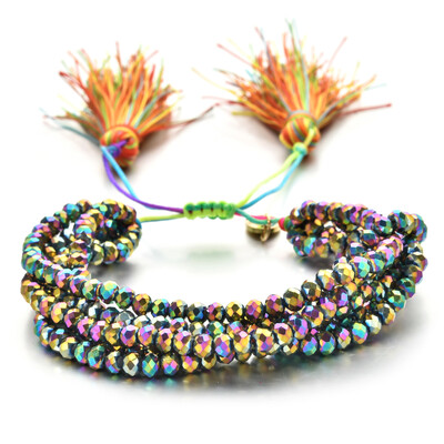 ZMZY Roz Boho Brățări de mărgele de cristal lucrate manual, din sticlă elastică, cu mărgele de sticlă, în straturi, stivuite, ciucuri, bijuterii, cadou pentru prieteni