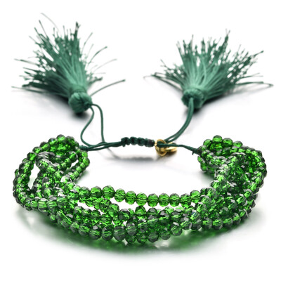 ZMZY Roz Boho Brățări de mărgele de cristal lucrate manual, din sticlă elastică, cu mărgele de sticlă, în straturi, stivuite, ciucuri, bijuterii, cadou pentru prieteni