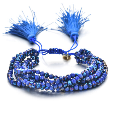 ZMZY Roz Boho Brățări de mărgele de cristal lucrate manual, din sticlă elastică, cu mărgele de sticlă, în straturi, stivuite, ciucuri, bijuterii, cadou pentru prieteni