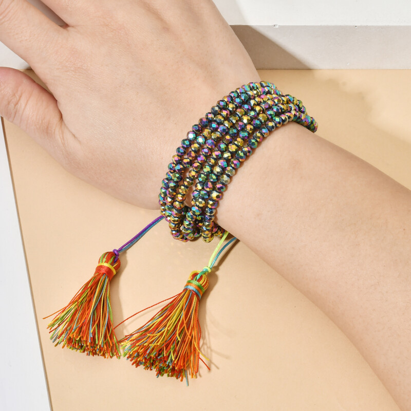 ZMZY Roz Boho Brățări de mărgele de cristal lucrate manual, din sticlă elastică, cu mărgele de sticlă, în straturi, stivuite, ciucuri, bijuterii, cadou pentru prieteni