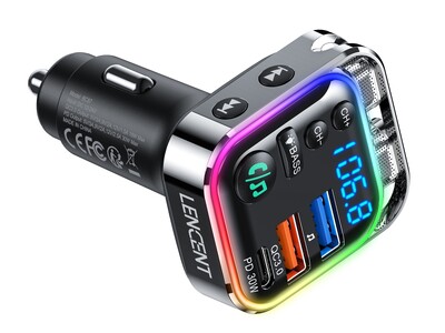 Transmițător FM LENCENT Bluetooth 5.3 cu PD 30W și QC3.0 Încărcător rapid Adaptor auto Bluetooth Muzică Hi-Fi/Kit auto pentru apelare clară
