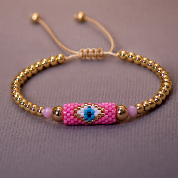 Miyuki Woven Evil Eye βραχιόλι Χειροποίητο Bohemian Bead Γυναικεία Boho Style Summer Pink for Women Κοσμήματα Ανδρικά Ibiza Personalized Braided Rvs Χρωματιστή κλωστή αισθητική Lgbt Τουρκική τυχερή προστασία κατά δώρου