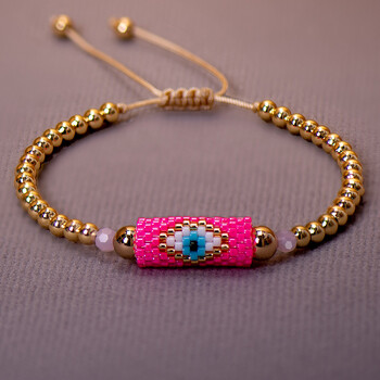 Miyuki Woven Evil Eye βραχιόλι Χειροποίητο Bohemian Bead Γυναικεία Boho Style Summer Pink for Women Κοσμήματα Ανδρικά Ibiza Personalized Braided Rvs Χρωματιστή κλωστή αισθητική Lgbt Τουρκική τυχερή προστασία κατά δώρου