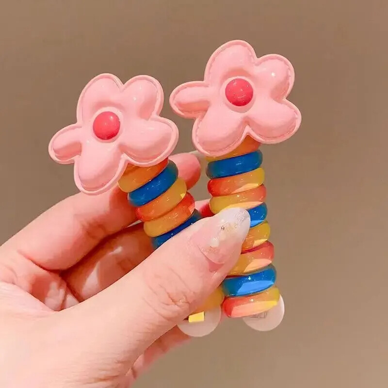 2 buc benzi elastice de cauciuc pentru fete pentru copii, sârmă de telefon, legături de păr, spirală, curele de păr, frânghie, coadă de cal, accesorii de păr