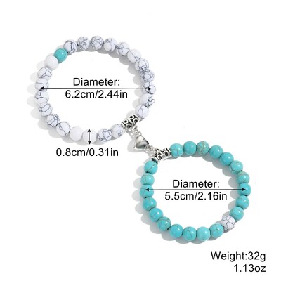 Ofertă caldă 2 buc/set brățară cu margele pentru iubitori piatră naturală distanță inimă magnet cuplu brățări prietenie bijuterii de modă cadou