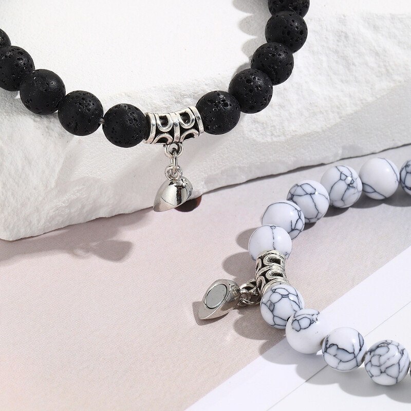 Ofertă caldă 2 buc/set brățară cu margele pentru iubitori piatră naturală distanță inimă magnet cuplu brățări prietenie bijuterii de modă cadou