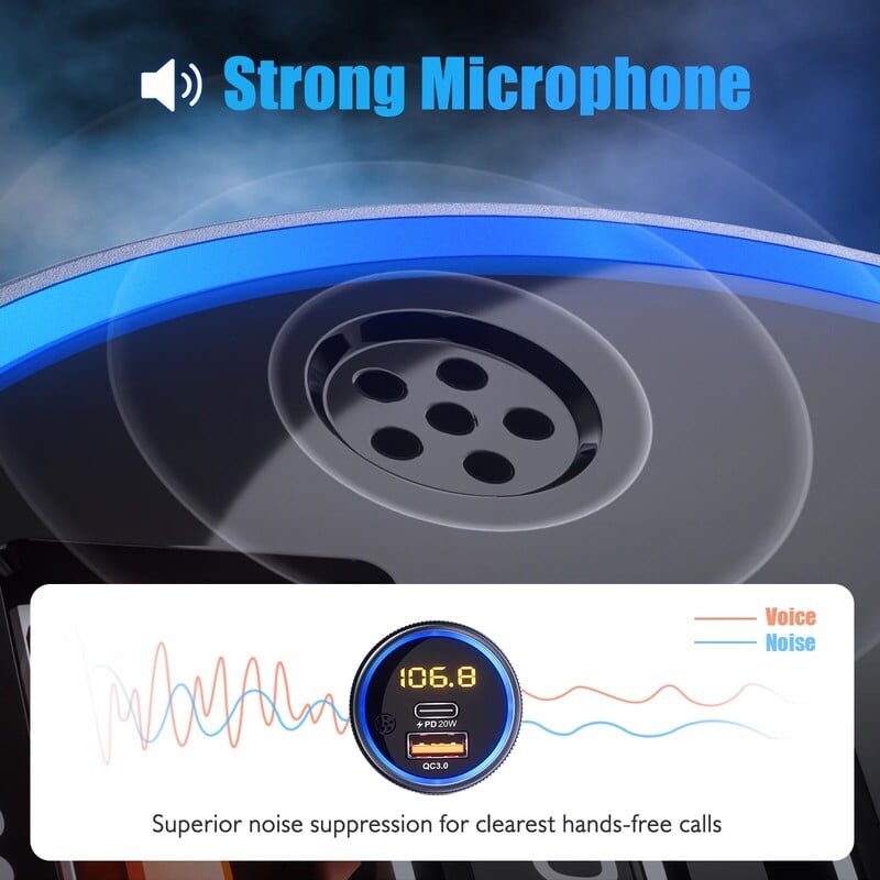 Transmițător FM LENCENT Modulator Bluetooth 5.1 pentru mașină cu tip C PD 20W și QC3.0 18W Încărcător rapid pentru mașină Player MP3 Radio Kit auto