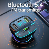 Bluetooth 5.4 FM трансмитер кола MP3 музика U Дисков плейър хендсфри обаждане зарядно за кола бързо зареждане PD Type-C дисплей за напрежение
