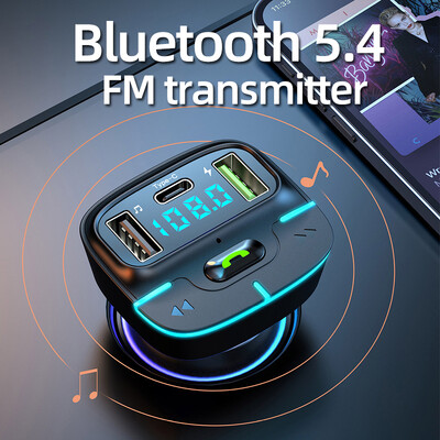 Bluetooth 5.4 FM siųstuvas automobilinis MP3 muzika U Disko grotuvas laisvų rankų skambutis automobilinis įkroviklis greitas įkrovimas PD Type-C įtampos ekranas