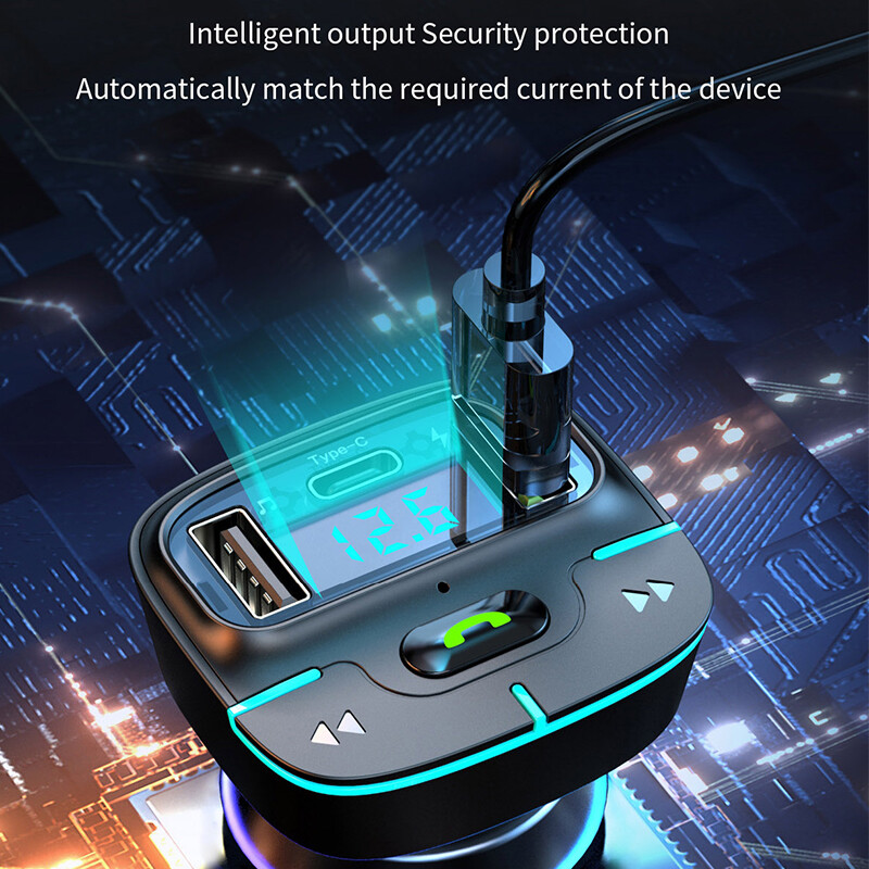 Bluetooth 5.4 FM odašiljač auto MP3 glazba U Disk player hands-free poziv auto punjač brzo punjenje PD Type-C zaslon napona