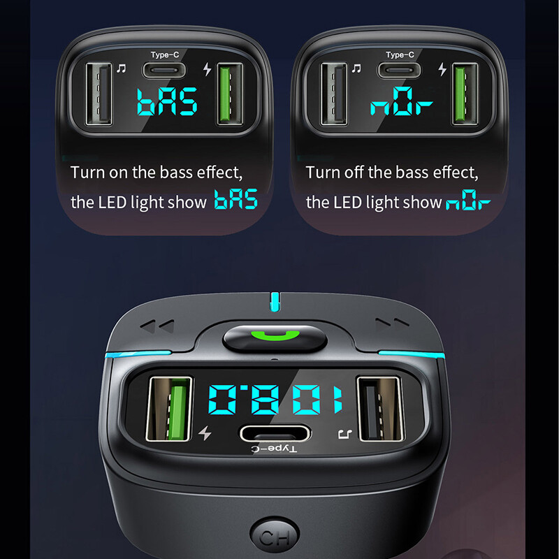 Bluetooth 5.4 FM odašiljač auto MP3 glazba U Disk player hands-free poziv auto punjač brzo punjenje PD Type-C zaslon napona