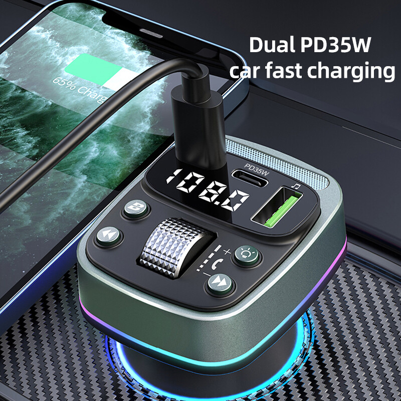 Transmițător FM Bluetooth 5.4 mașină MP3 player muzical USB flash drive fără pierderi încărcător auto dual PD35W încărcare rapidă handsfree