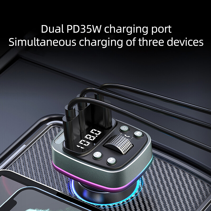 Transmițător FM Bluetooth 5.4 mașină MP3 player muzical USB flash drive fără pierderi încărcător auto dual PD35W încărcare rapidă handsfree