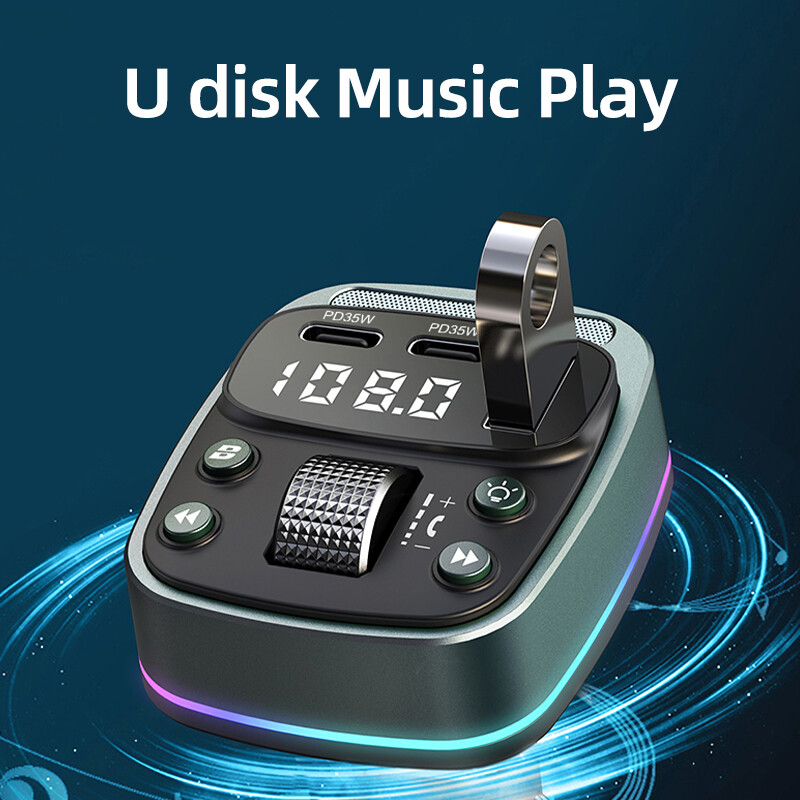 Transmițător FM Bluetooth 5.4 mașină MP3 player muzical USB flash drive fără pierderi încărcător auto dual PD35W încărcare rapidă handsfree