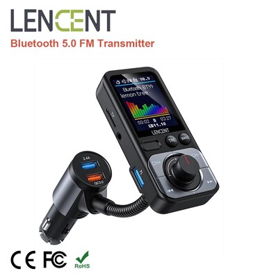 LENCENT Bluetooth 5.0 FM siųstuvo moduliatorius su 2USB prievadais QC3.0 automobilinis greitas įkroviklis MP3 grotuvas radijo siųstuvas automobilinis rinkinys