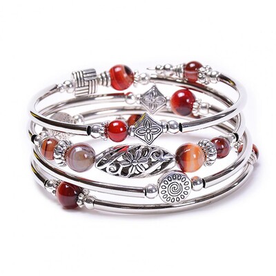 Ženska narukvica od prirodnog kamenja Etničke višeslojne retro plave tirkizne perle omotana narukvica Nakit Dodaci