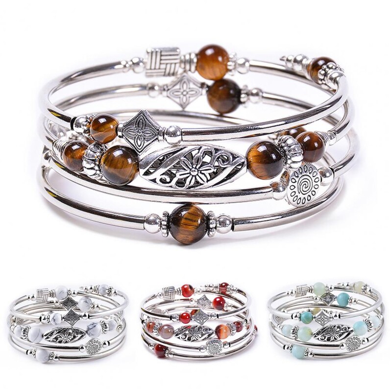 Ženska narukvica od prirodnog kamenja Etničke višeslojne retro plave tirkizne perle omotana narukvica Nakit Dodaci