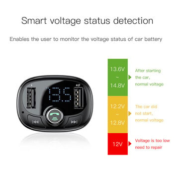 Автомобилен FM трансмитер Baseus Handsfree Bluetooth модулатор 3.4A бързо двойно USB зарядно за кола Аудио MP3 плейър за зарядно за мобилен телефон