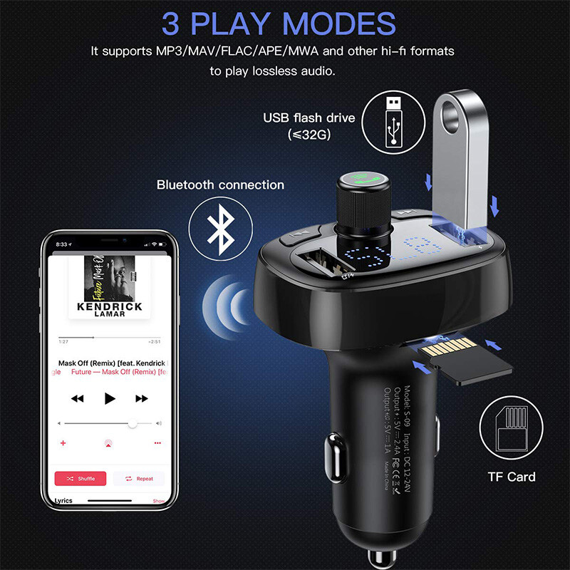 Baseus automobilski FM odašiljač Handsfree Bluetooth modulator 3.4A brzi dvostruki USB auto punjač Audio MP3 player za punjač mobitela